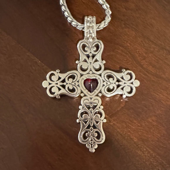 Brighton Silver “Endless Love” retired ruby Red heart stone Cross Necklace - Picture 5 of 8